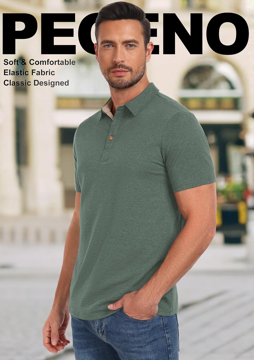 PEGENO Mens Polo Shirts Short Sleeve Casual Cotton Golf Shirts Performance Polo Shirts for Men