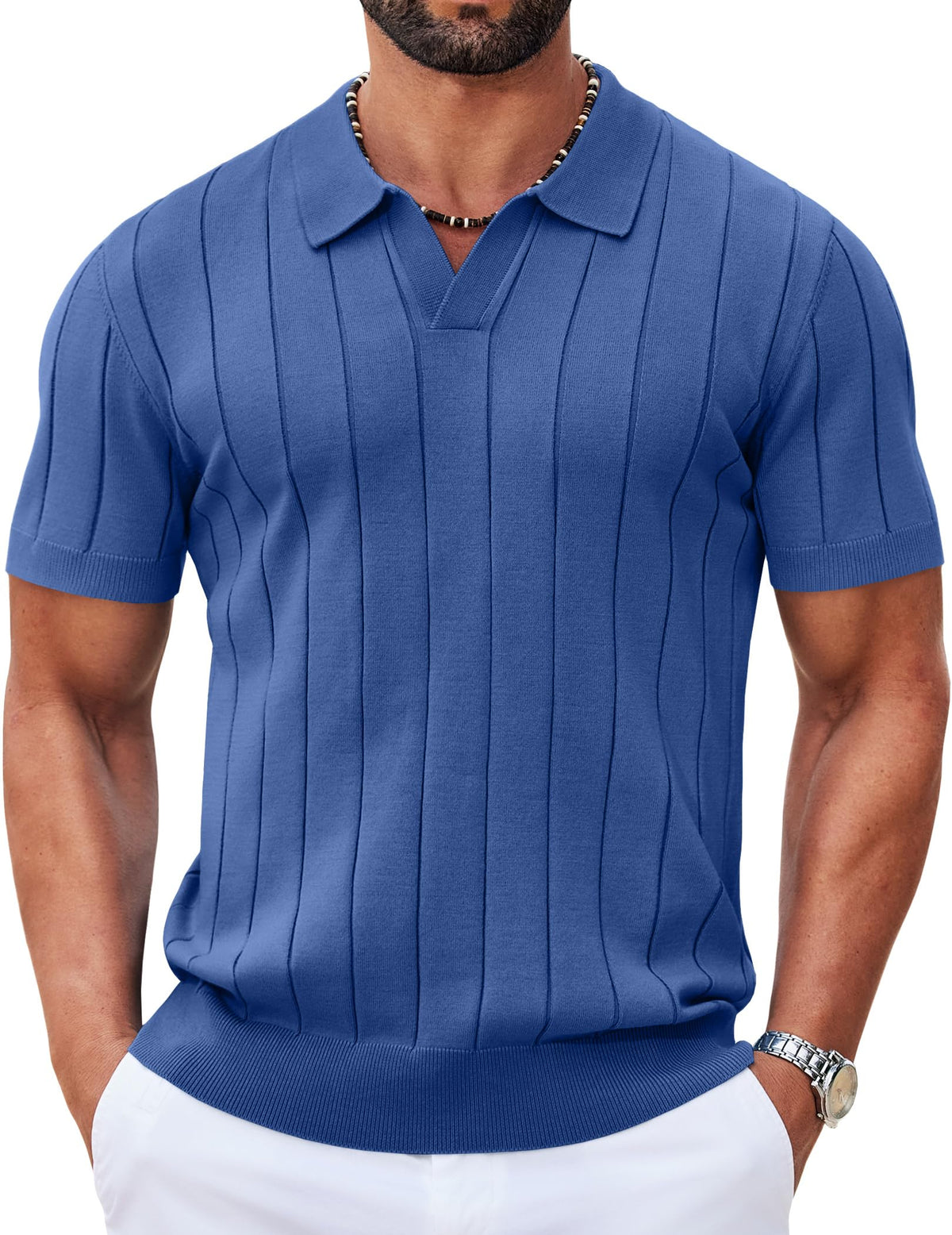 COOFANDY Mens Polo Shirts Short Sleeve V Neck Knit Shirts for Men Casual Old Money Clothes Mens Golf Shirt