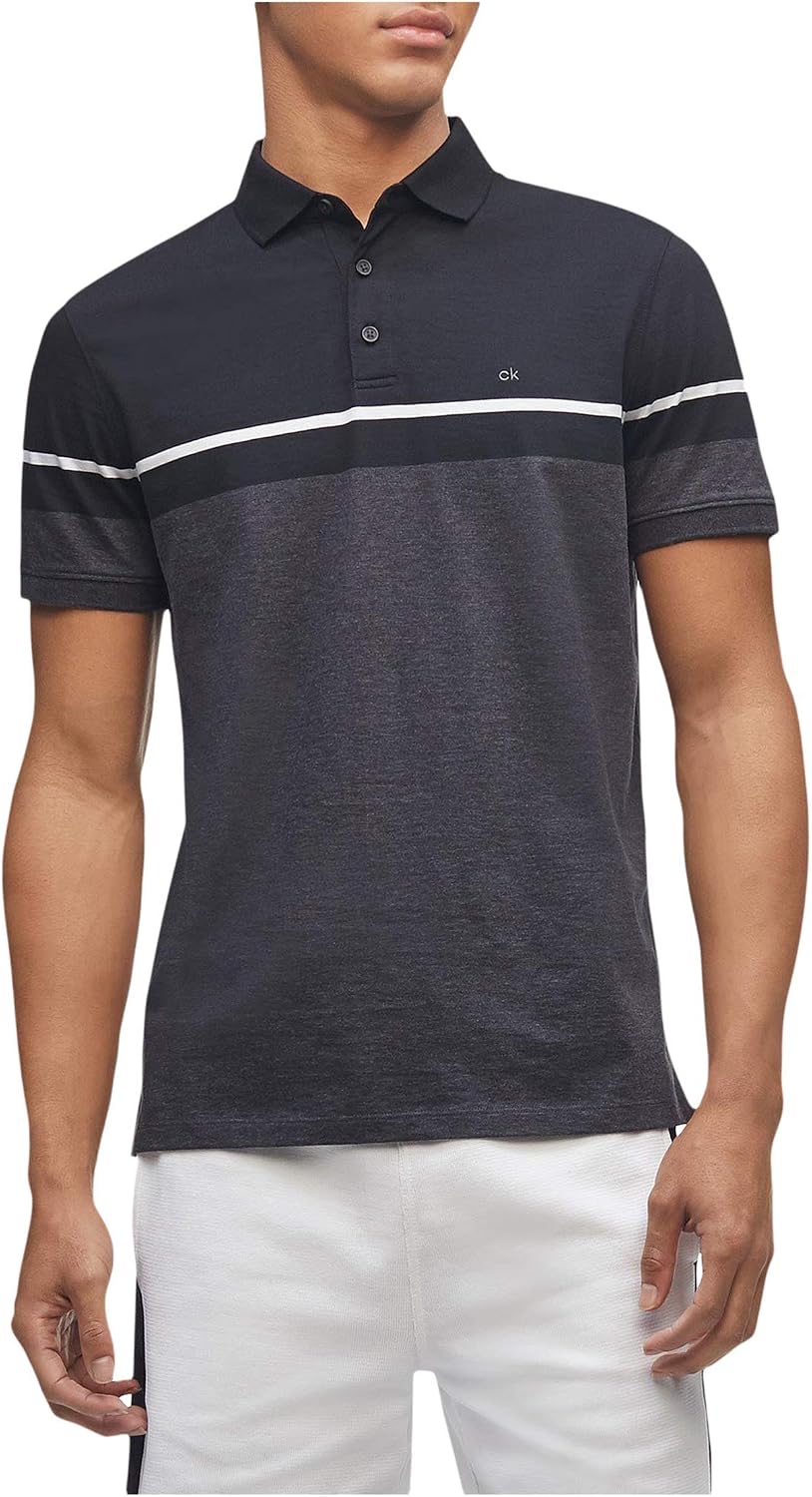 Calvin Klein Men's Liquid Touch Polo Stripe with UV Protection