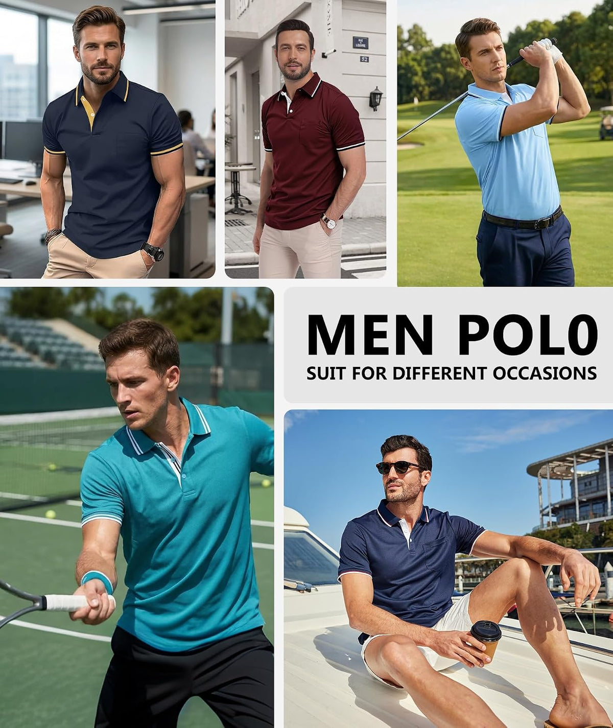 SWISSWELL 5 Pack Mens Polo Shirts Short Sleeve with Pocket Performance Golf Polos for Men Casual Collared Athletic T-Shirt