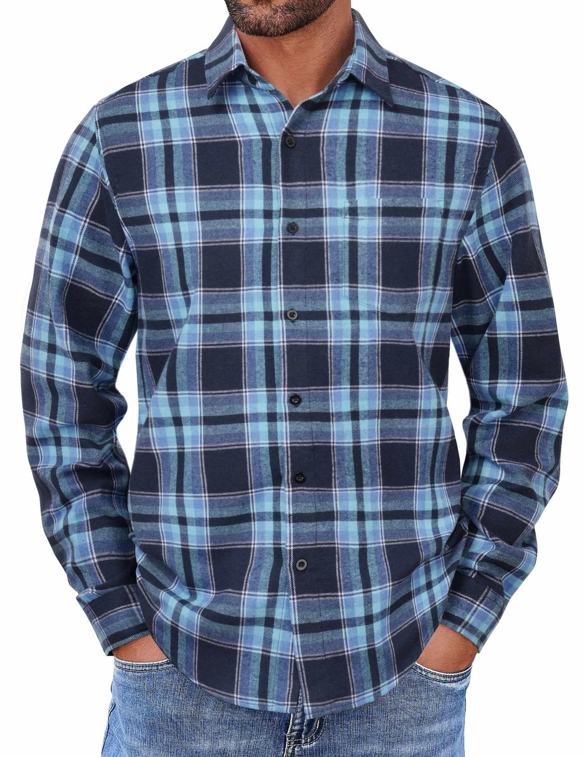 COOFANDY Mens Flannel Shirts Long Sleeve Button Down Shirt with Pocket Casual Shirts Work Shirts for Men