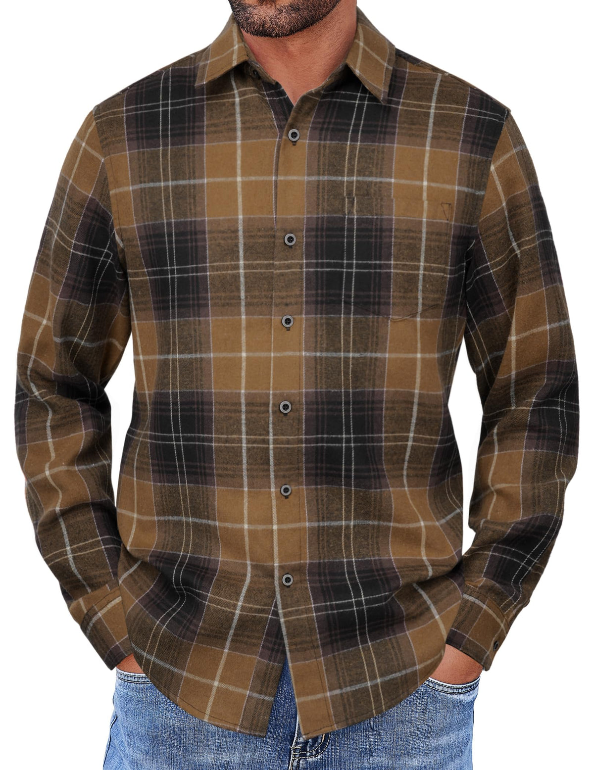 COOFANDY Mens Flannel Shirts Long Sleeve Button Down Shirt with Pocket Casual Shirts Work Shirts for Men