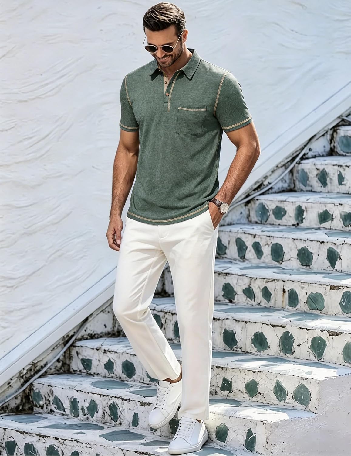 Mens Polo Shirts Short Sleeve Casual Summer Lightweight Cotton Golf Polo Shirts with Pocket