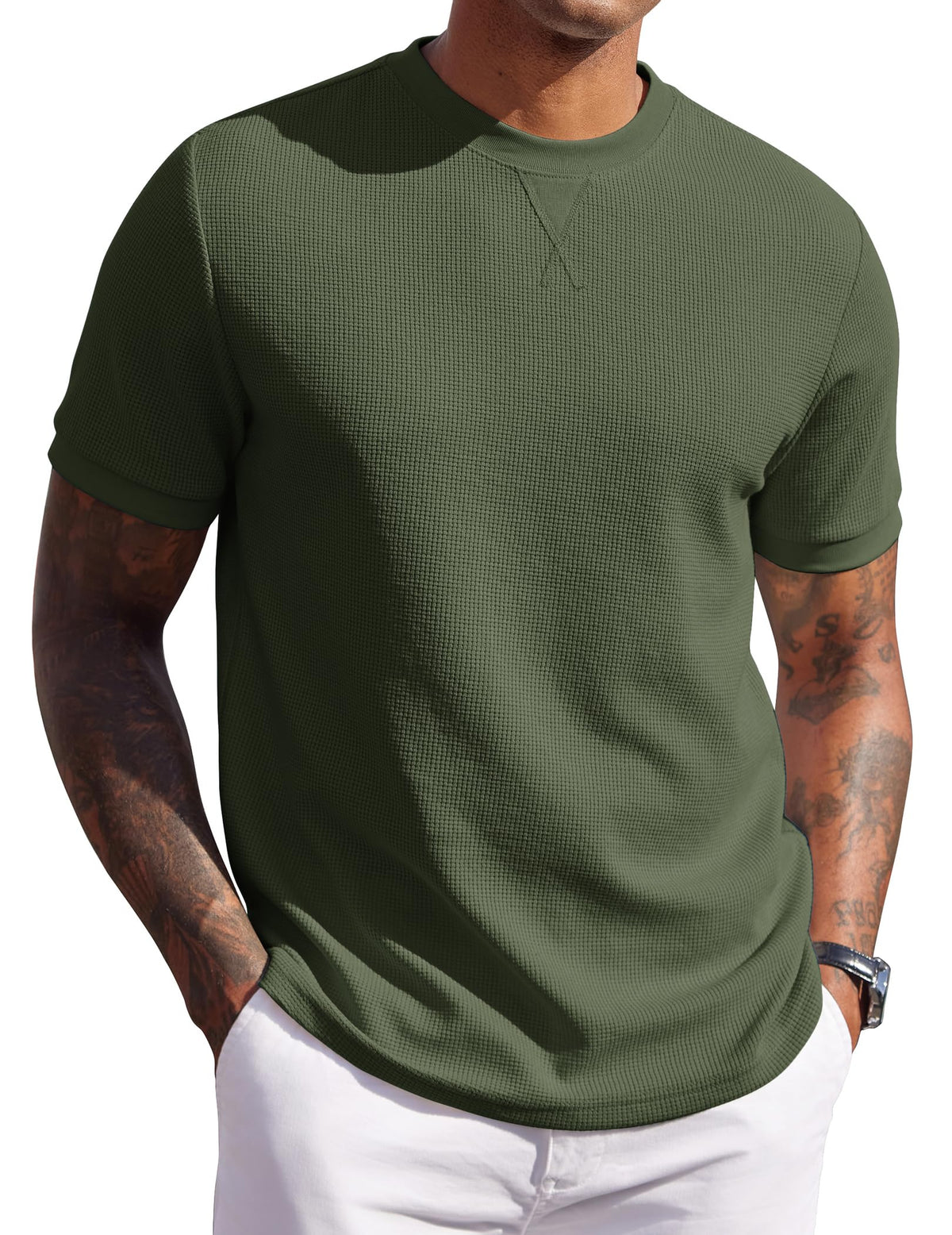 COOFANDY Men's Waffle T-Shirts Short Sleeve Casual Crew Neck Shirt Summer Plain Pullover Tees