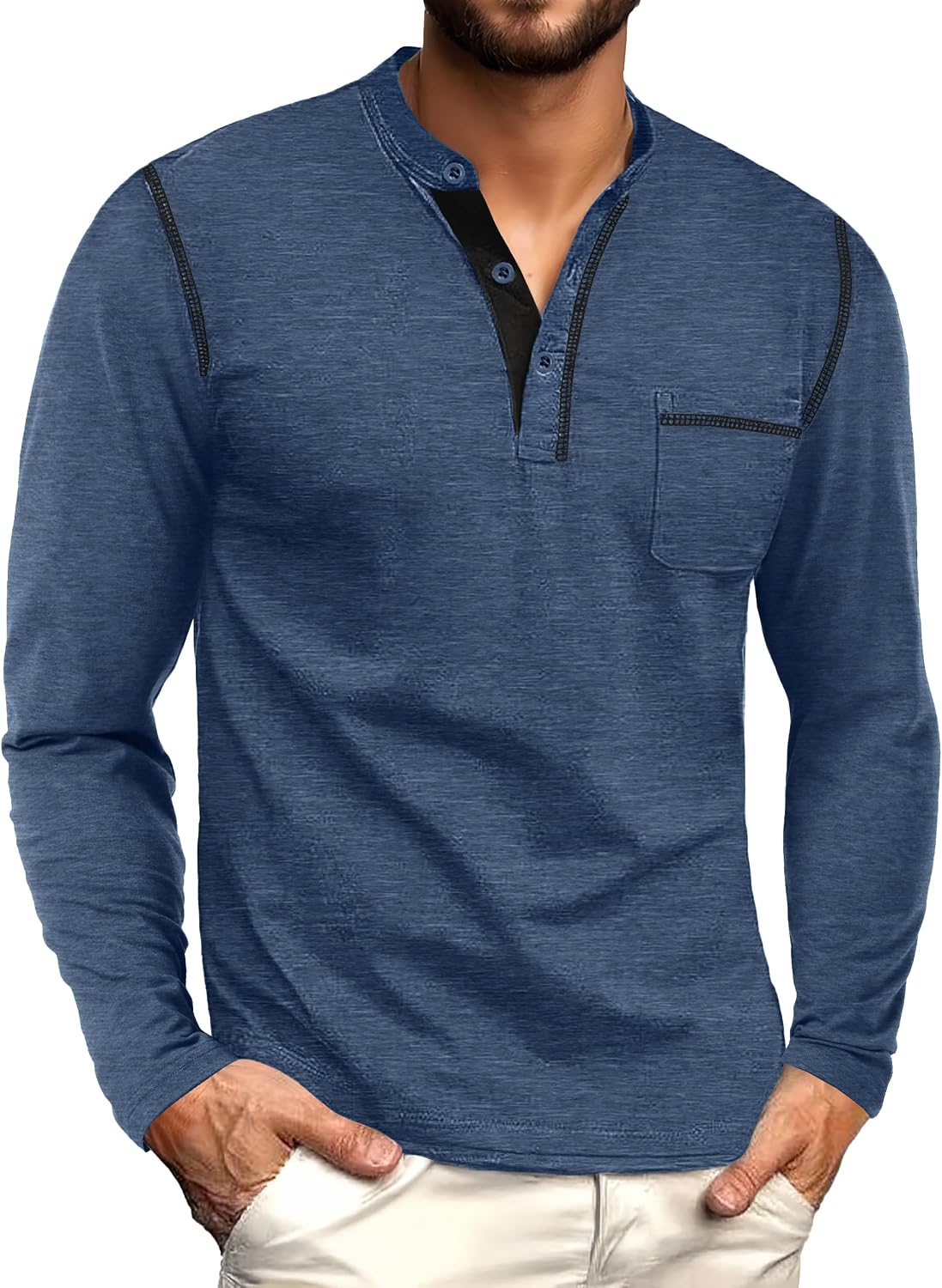 Sailwind Men's Henley Shirts Long Sleeve Button T-Shirt Casual Stylish Cotton Pullover Shirt with Pocket