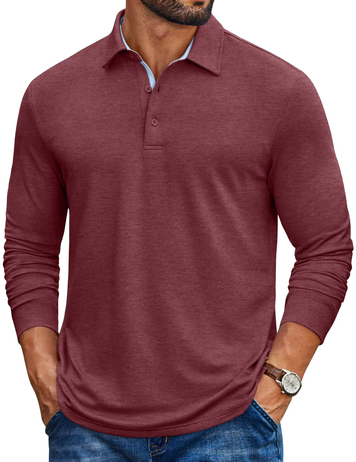 COOFANDY Mens Long Sleeve Polo Shirt Casual Polo Tshirt Collared Golf Shirt