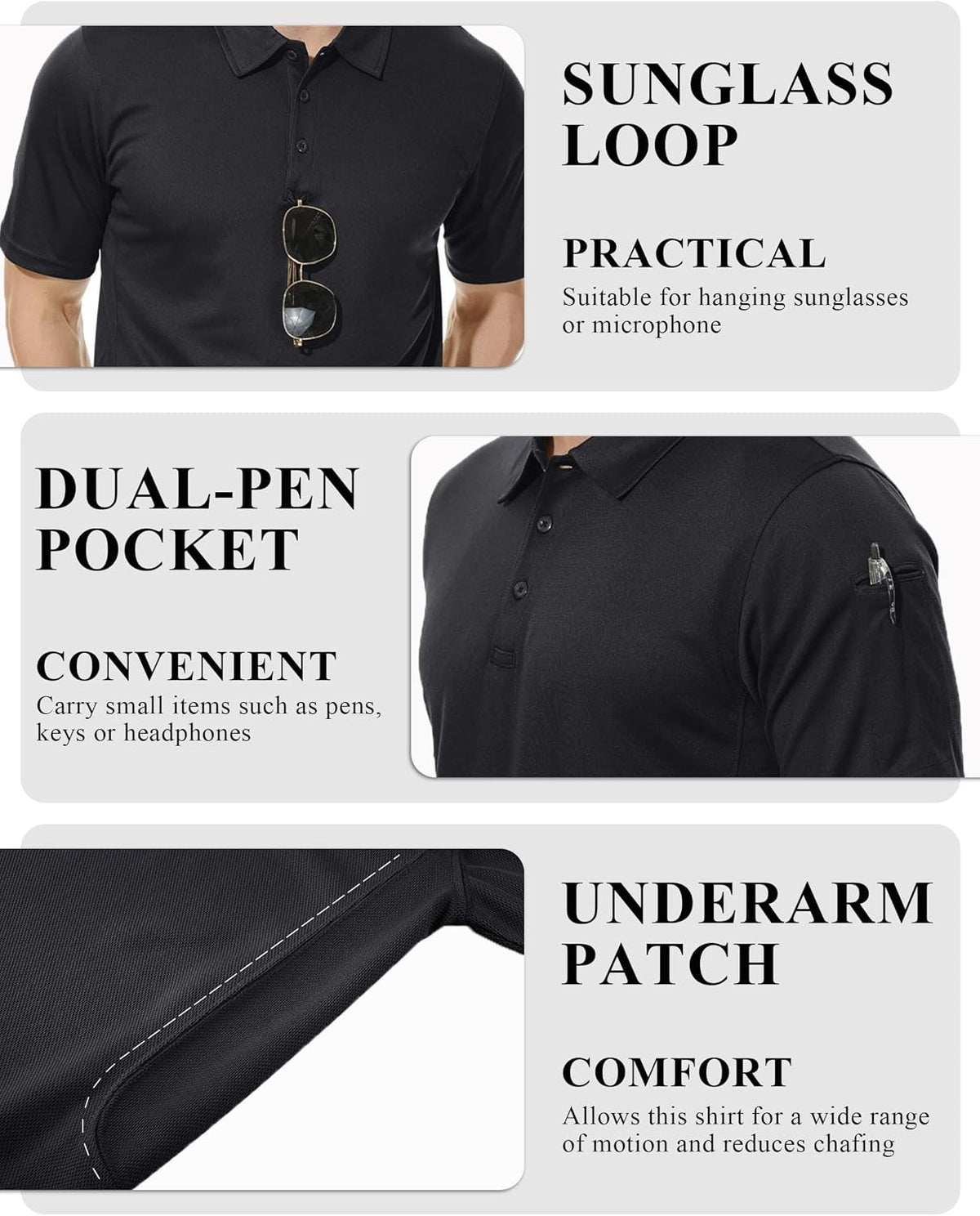 TACVASEN Mens Polo Shirts Short Sleeve Quick Dry Collared Shirt Performance Pique Polos for Athletic Tactical Golf Work