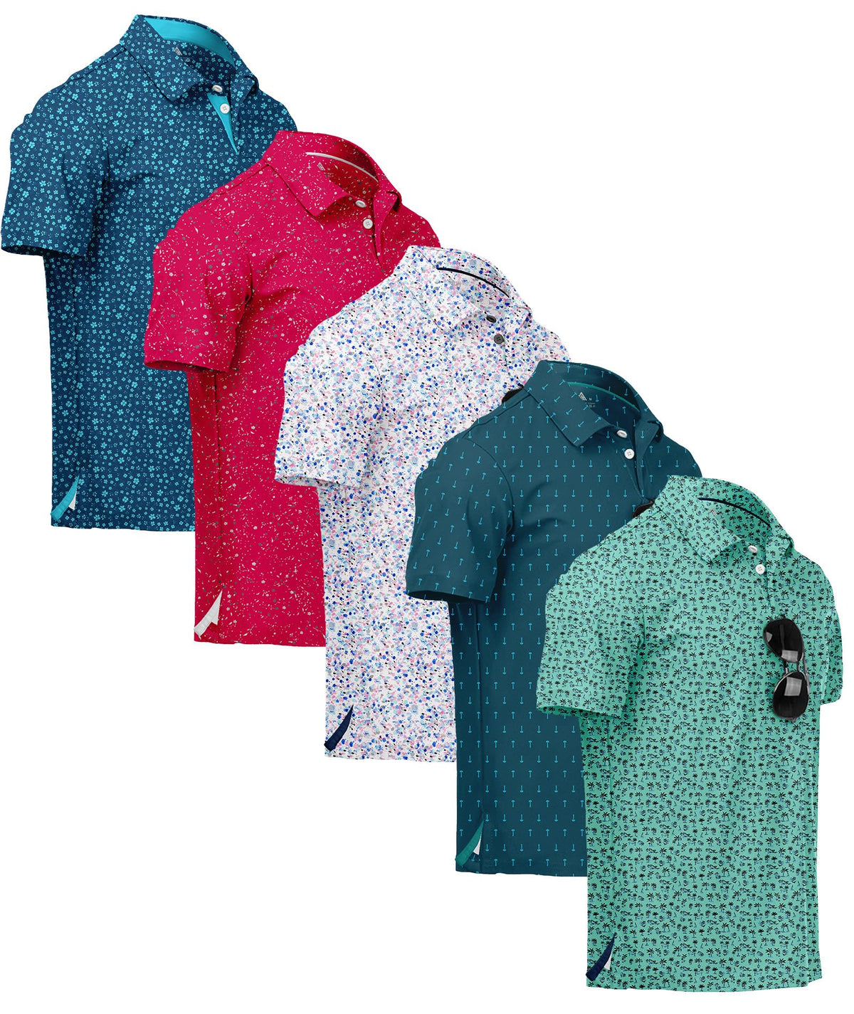 ZITY 5 Pack Mens Golf Shirt Short Sleeve UPF 50+ Print Patterns Casual Polo