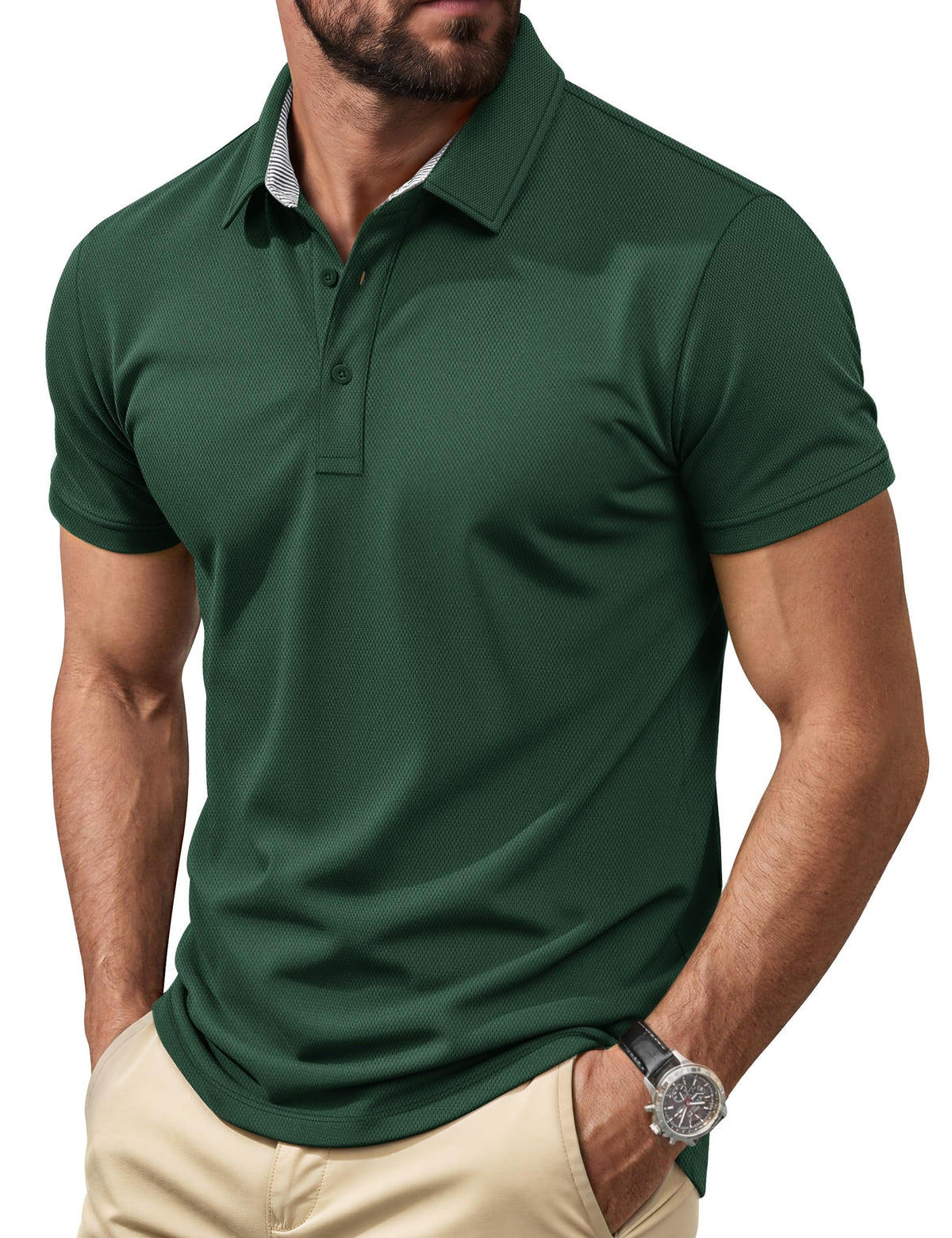Cotrasen Men's Polo Shirts Short Sleeve Classic Fit Cotton Pique Casual Tee