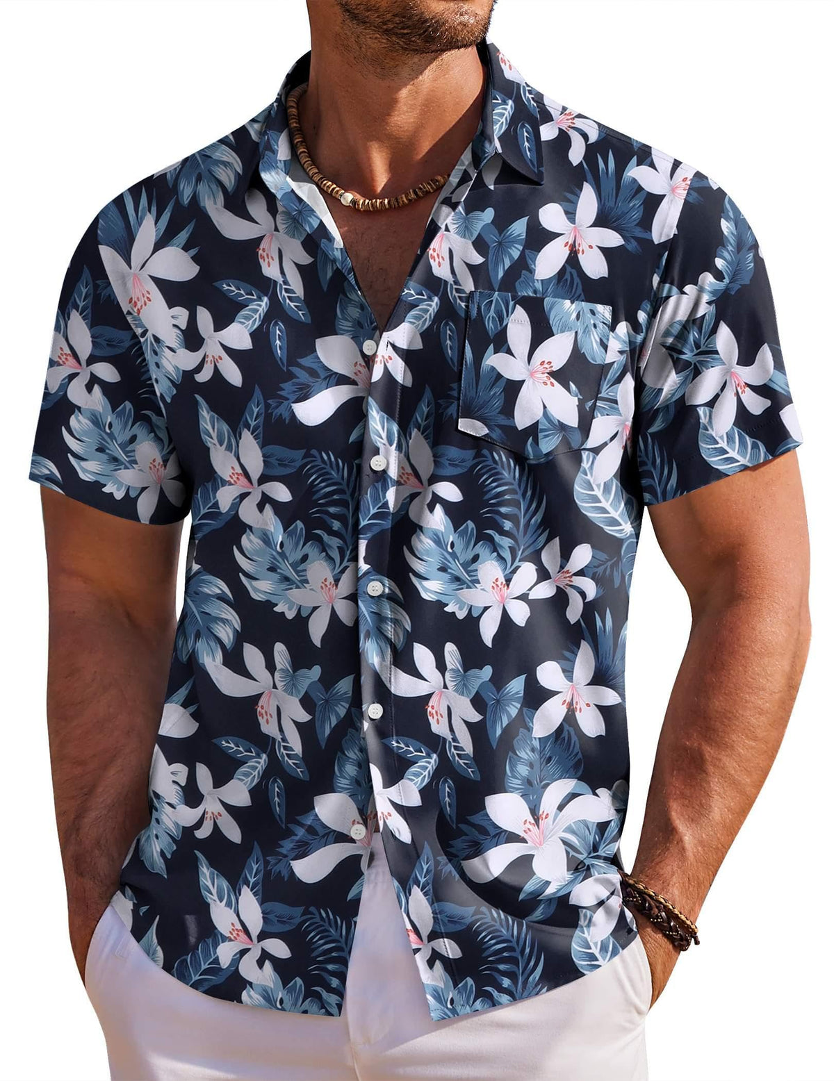 COOFANDY Men's Hawaiian Shirt Short Sleeve Floral Button Down Shirts Tropical Holiday Beach Shirts