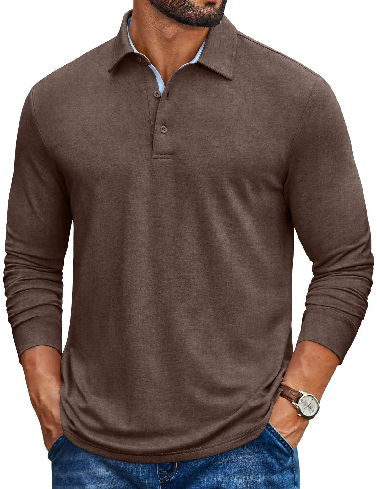 COOFANDY Mens Long Sleeve Polo Shirt Casual Polo Tshirt Collared Golf Shirt