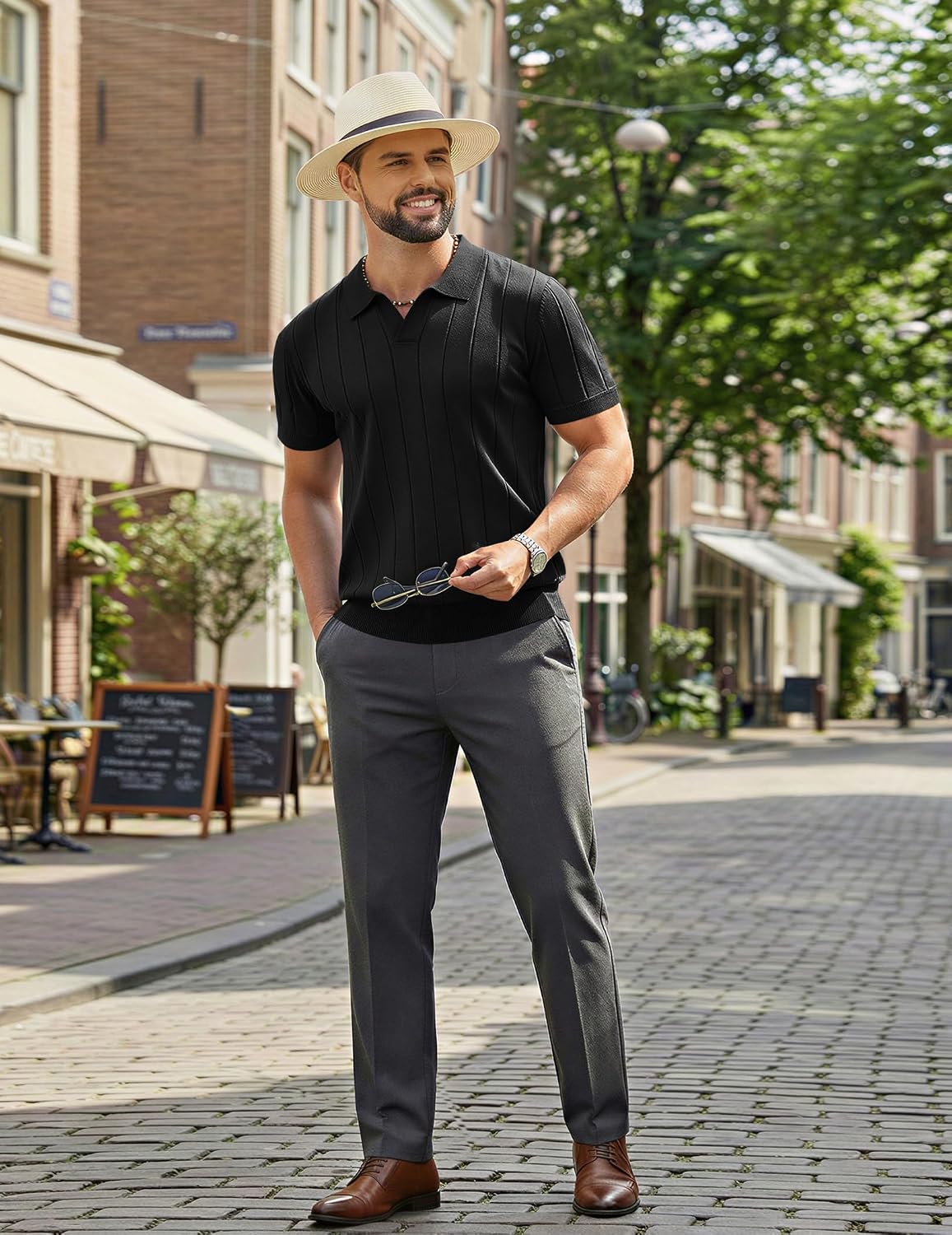 COOFANDY Mens Polo Shirts Short Sleeve V Neck Knit Shirts for Men Casual Old Money Clothes Mens Golf Shirt