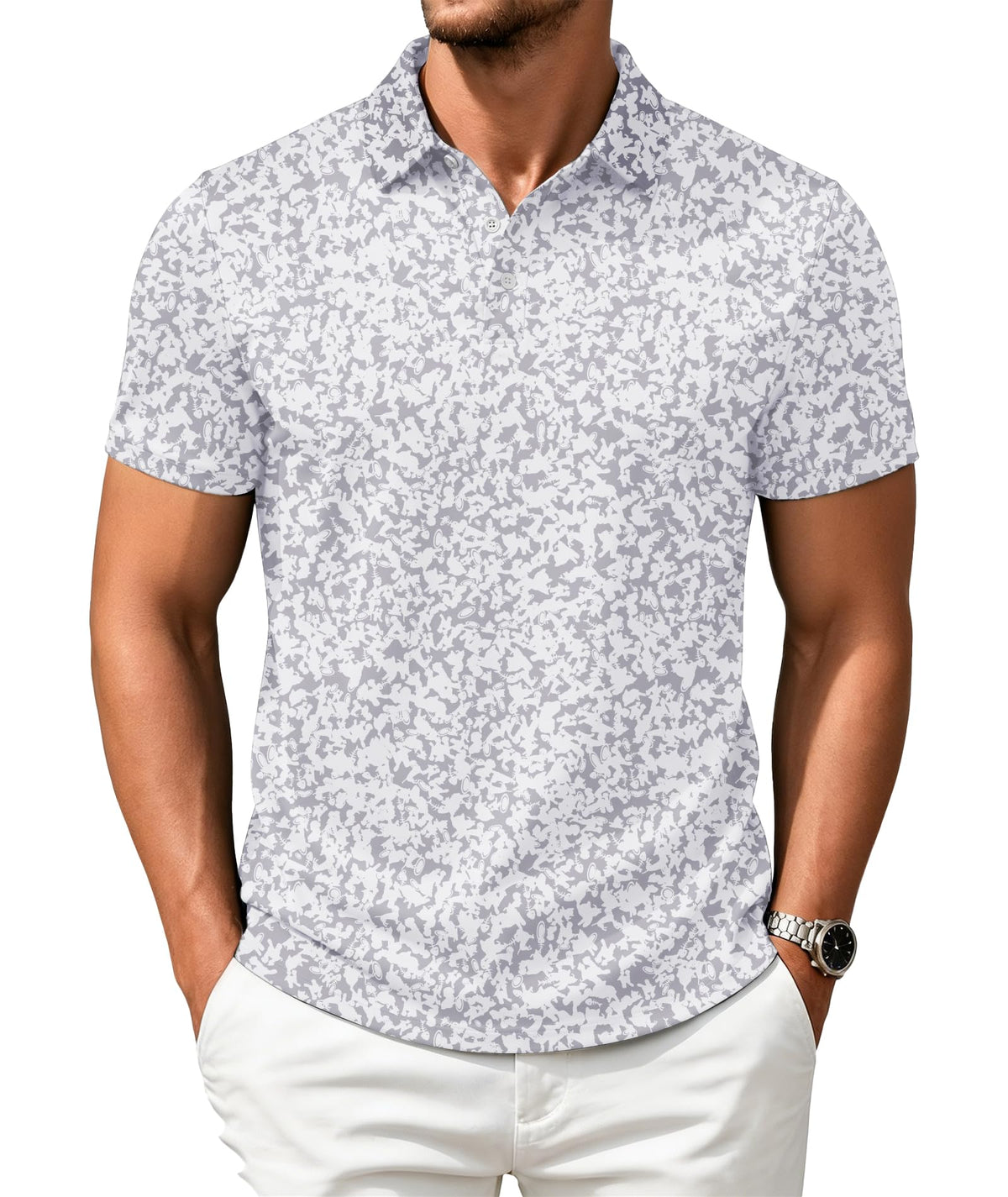 ZITY Mens Golf Shirts Short Sleeve Print Moisture Wicking Polo Shirt