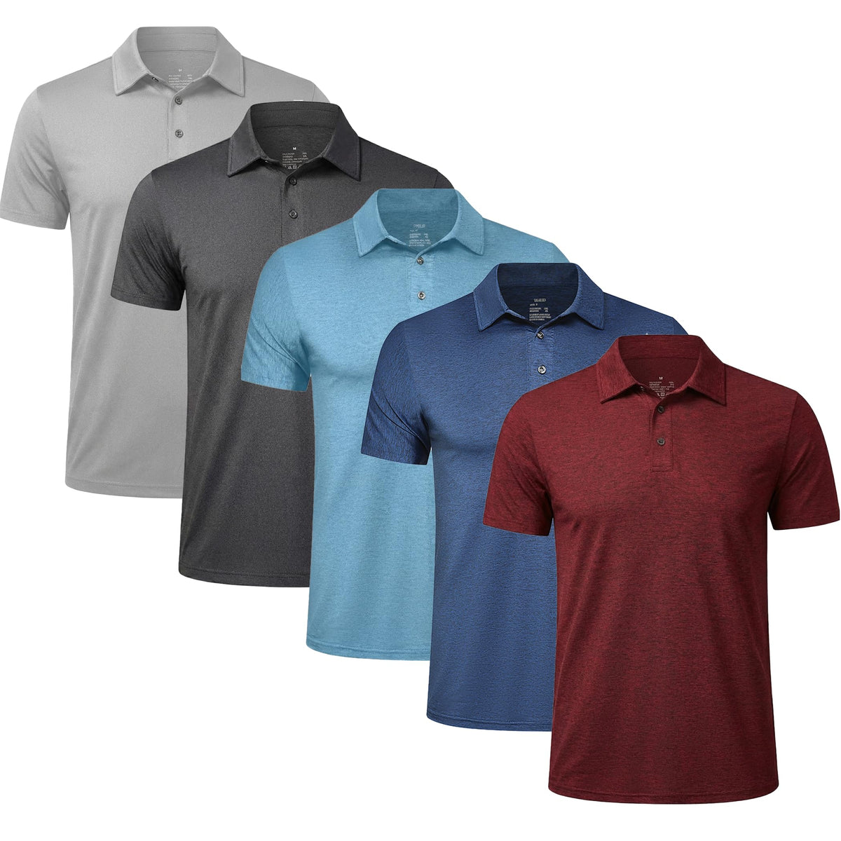5 Pack Men's Polo Shirts Short Sleeve Golf T Shirt Performance Casual