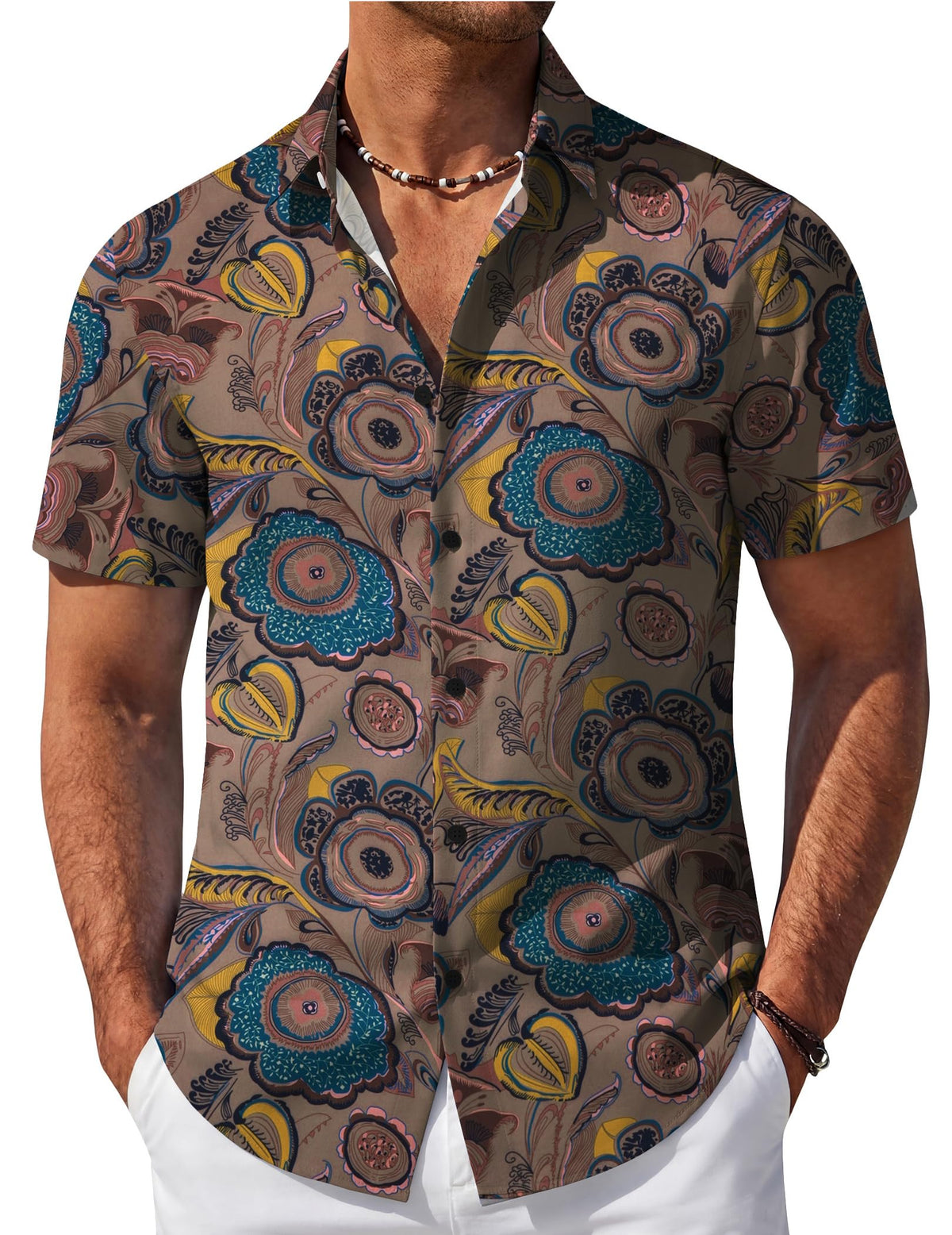 COOFANDY Mens Hawaiian Shirt Short Sleeve Button Down Beach Vacation Shirt Retro Summer Tropical Shirts