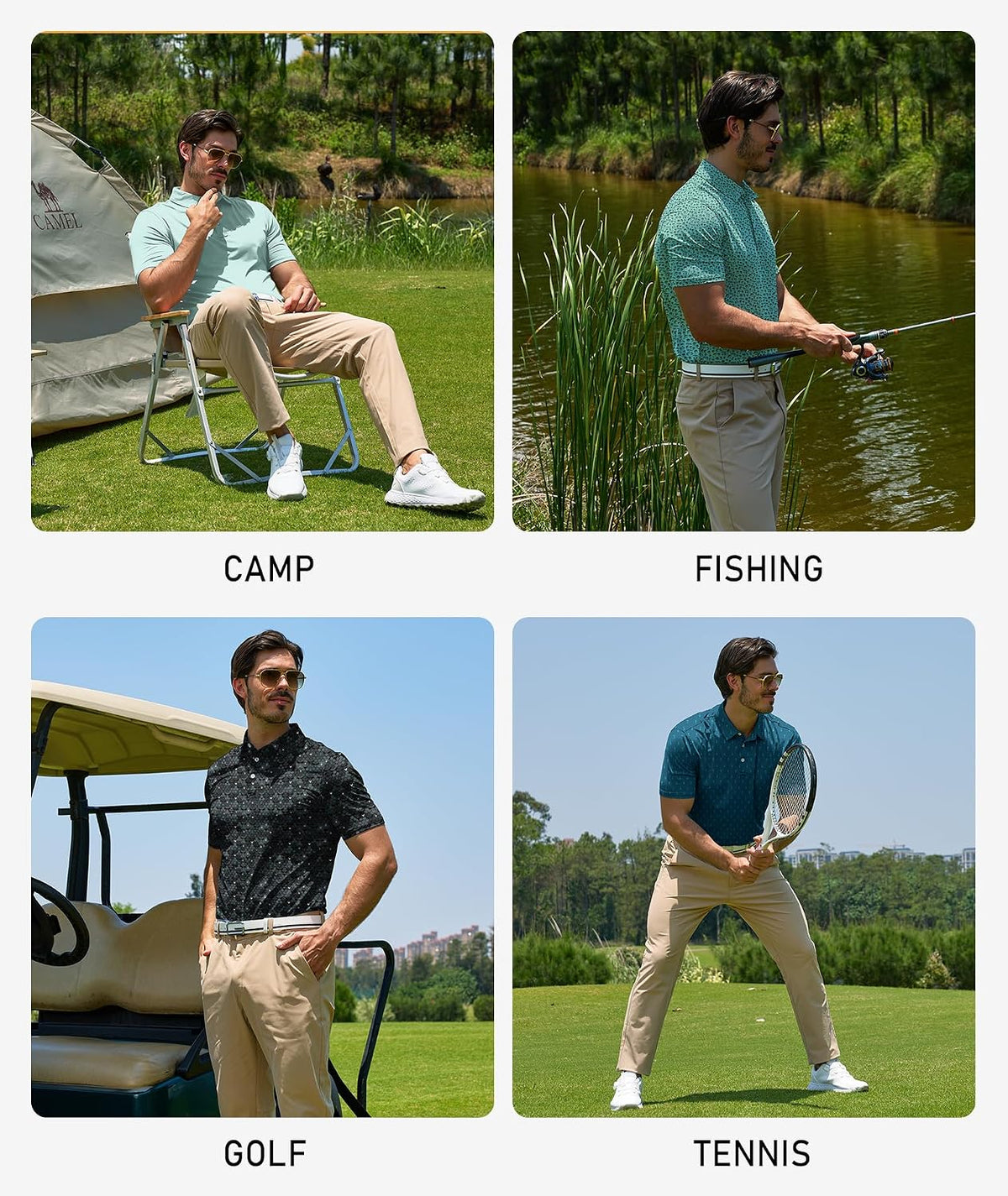 ZITY 5 Pack Mens Golf Shirt Short Sleeve UPF 50+ Print Patterns Casual Polo