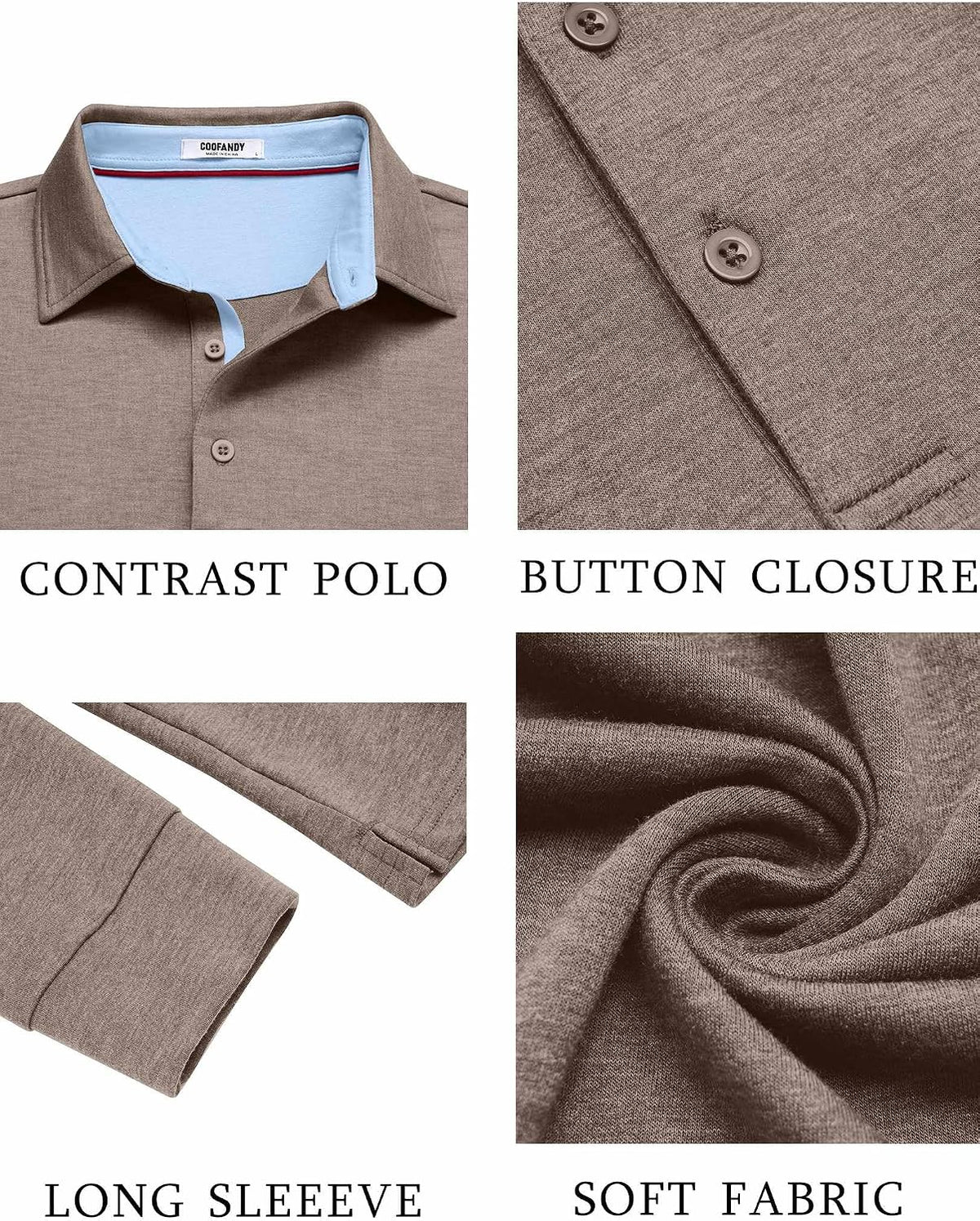 COOFANDY Mens Long Sleeve Polo Shirt Casual Polo Tshirt Collared Golf Shirt