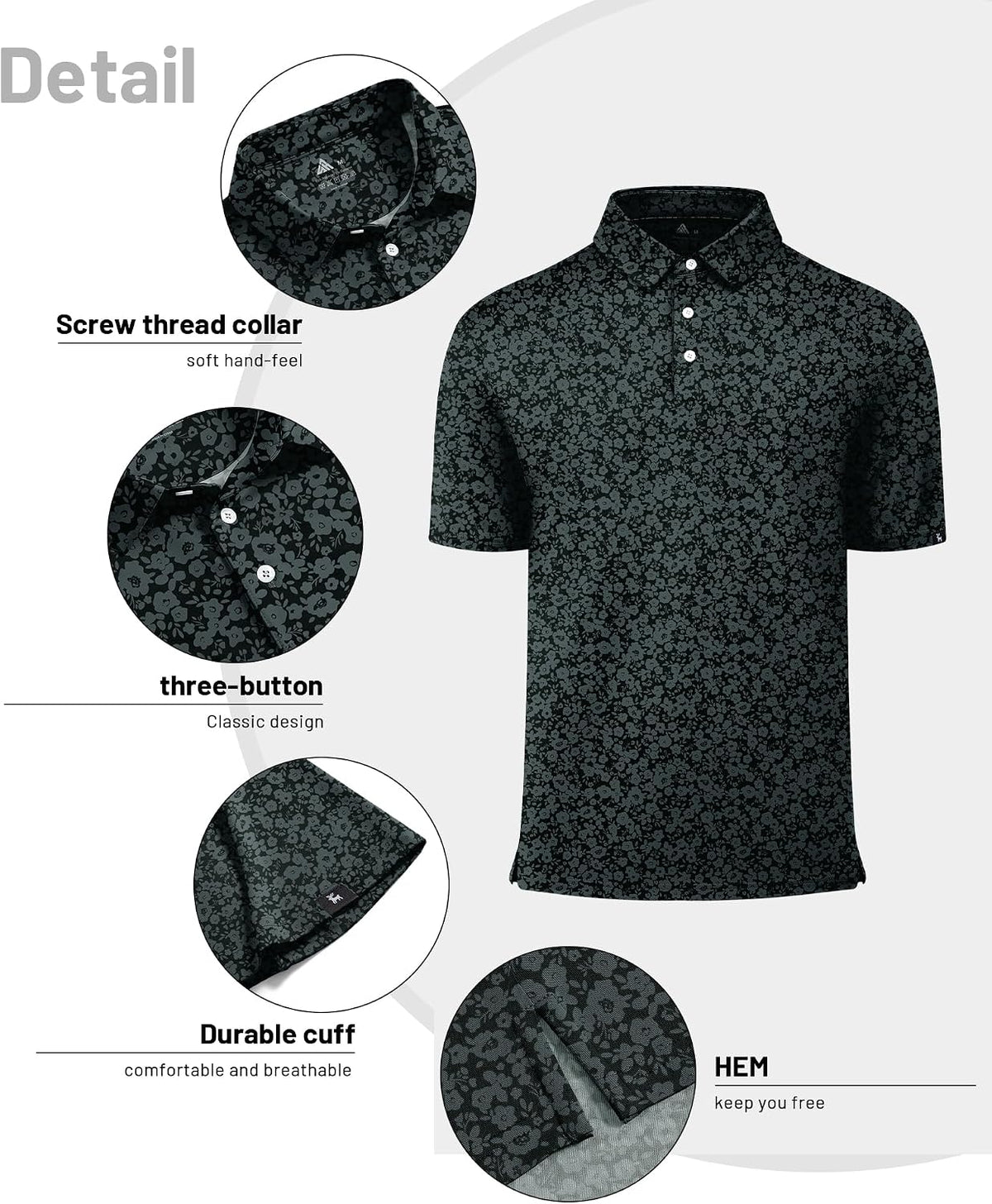 ZITY Men's Golf Polo Shirts Short Sleeve Print Patterns Moisture Wicking