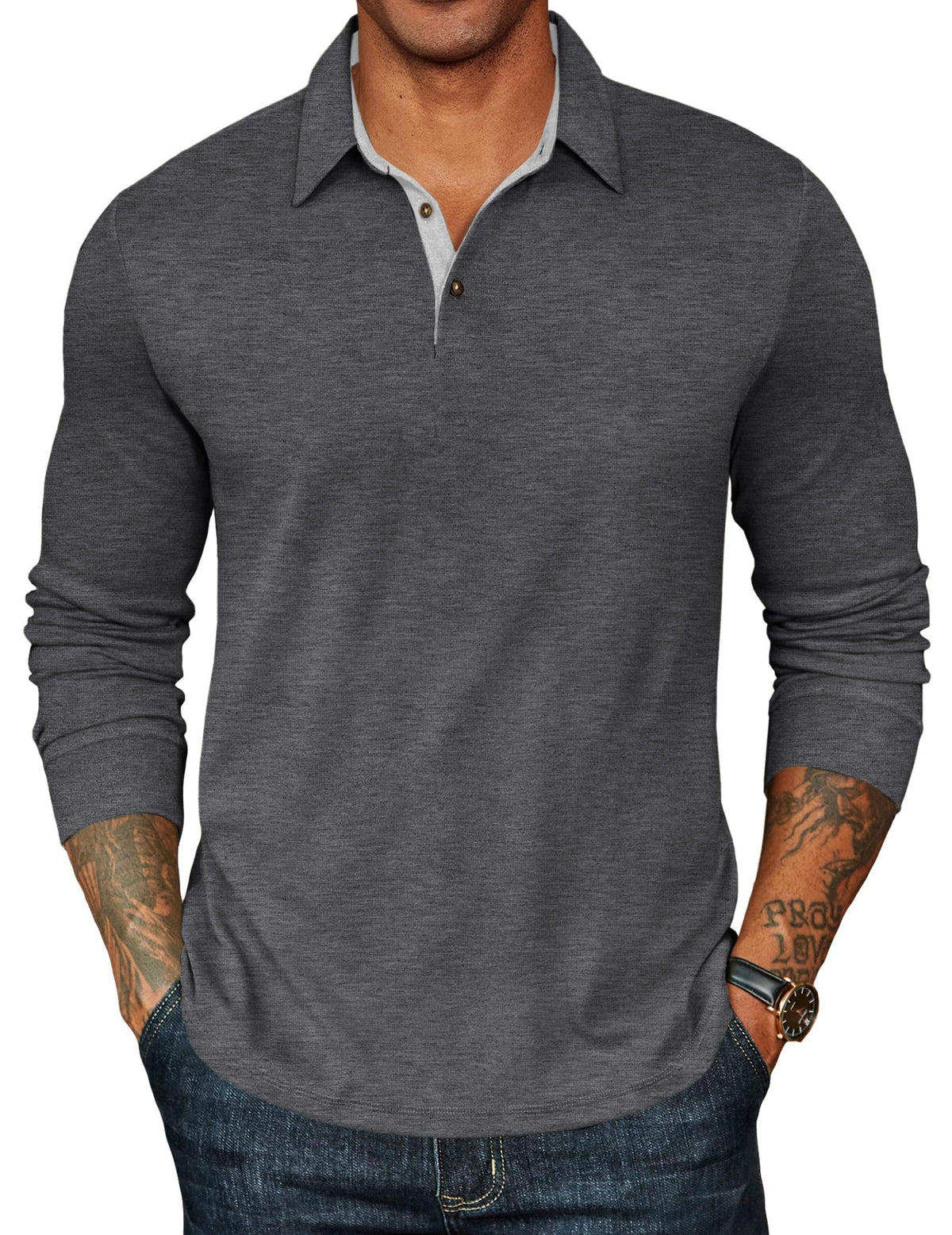 COOFANDY Mens Long Sleeve Polo Shirts Classic Casual Button Polo Tee