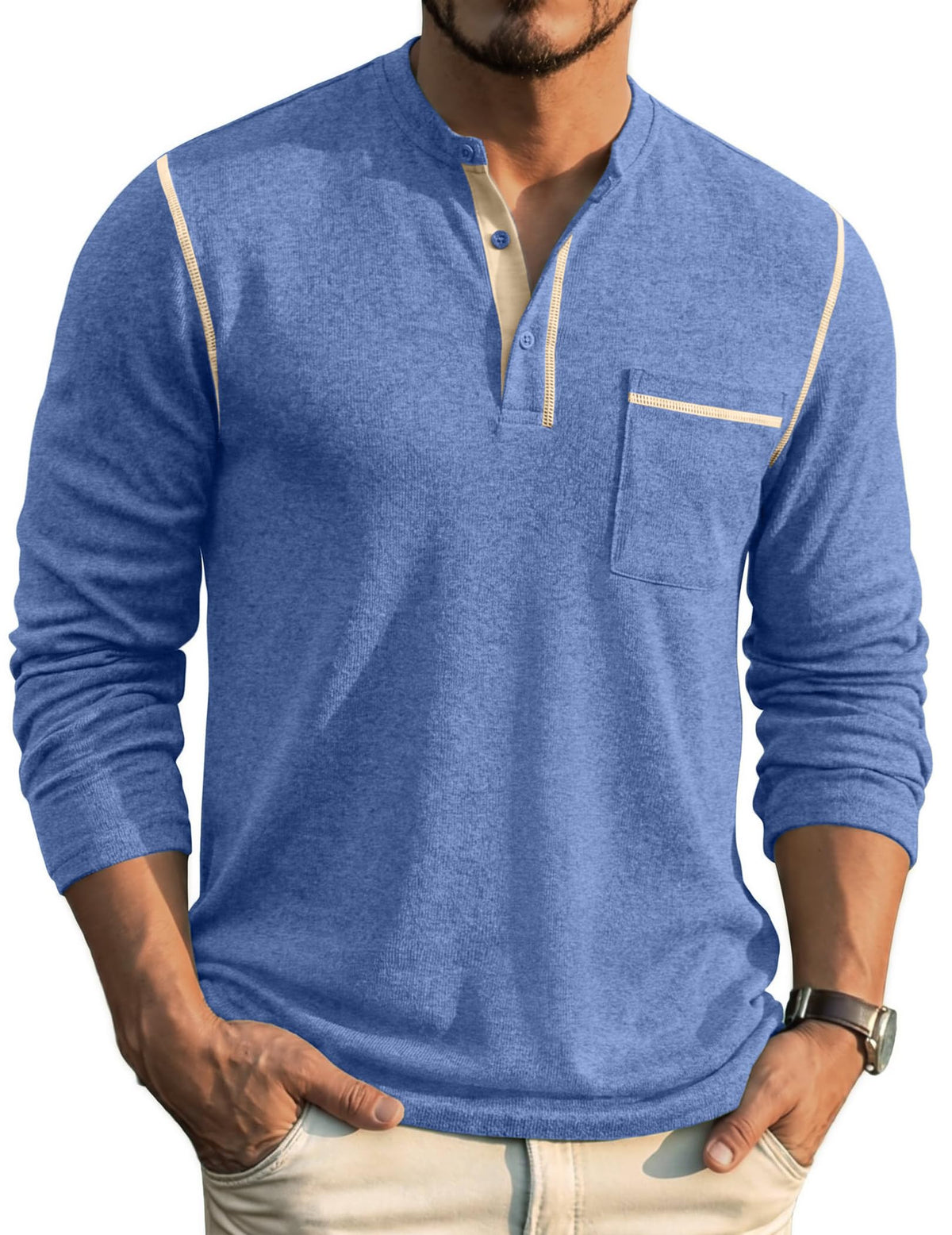 COOFANDY Men's Henley Long Sleeve Shirts Casual Button T-Shirt Pullover Basic Tees with Pocket