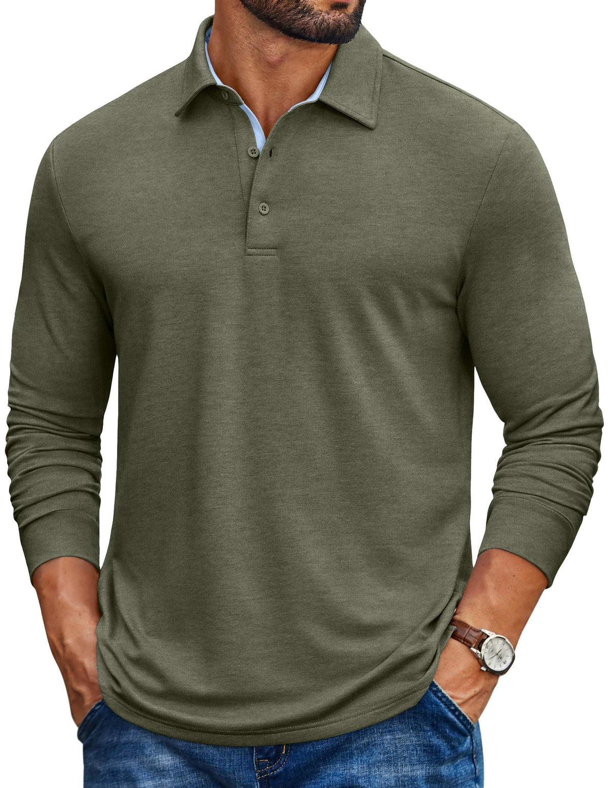 COOFANDY Mens Long Sleeve Polo Shirt Casual Polo Tshirt Collared Golf Shirt