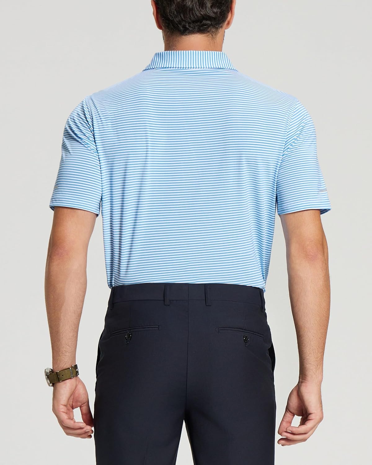 Golf Shirts for Men - Dry Fit Moisture Wicking Short Sleeve Performance Sport Casual Striped Collared Mens Polo Shirt