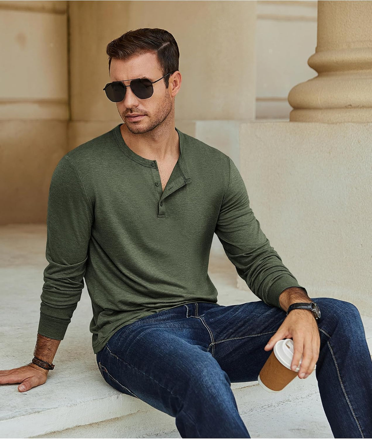 COOFANDY Men's Henley T-Shirt Long Sleeve Casual Lightweight Pullover Shirts Soft Stretch Basic Tees Fall Tops