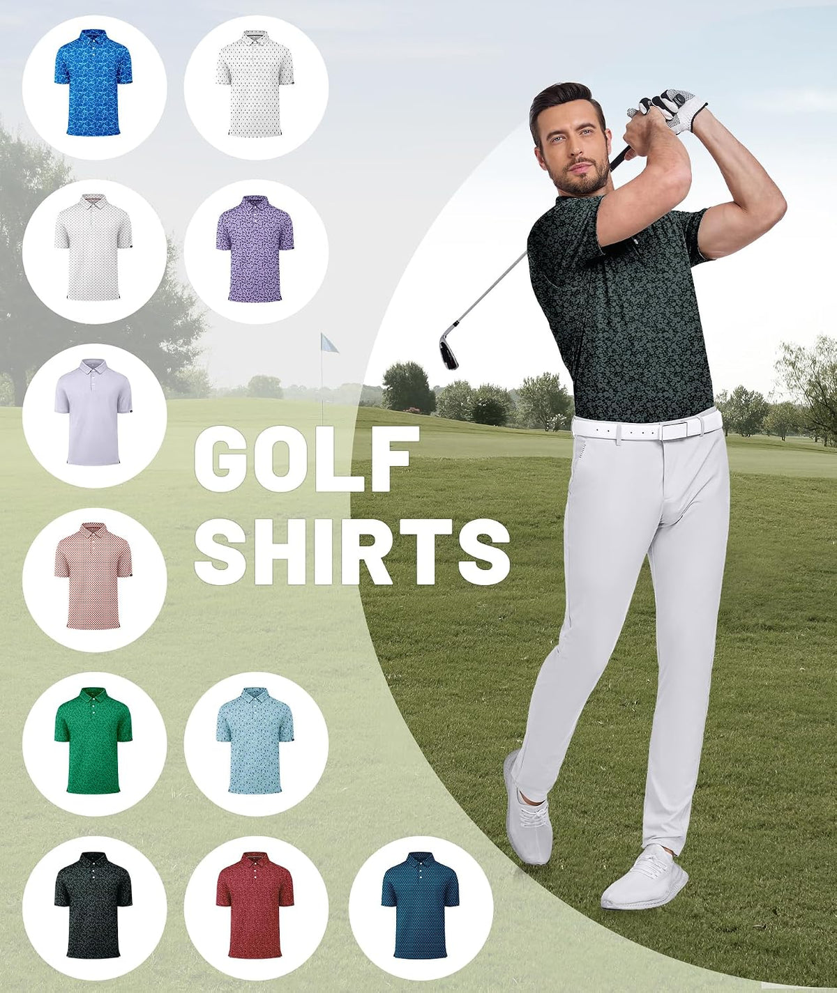 ZITY Men's Golf Polo Shirts Short Sleeve Print Patterns Moisture Wicking
