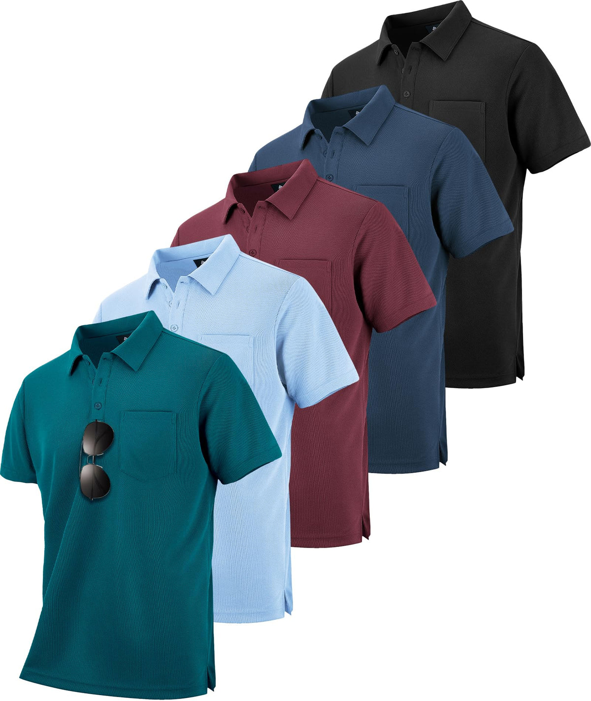 ZITY 5 Pack Polo Shirts for Men with Pocket Dry Quickly Short Sleeve Athletic Outdoor Work Collared Shirts