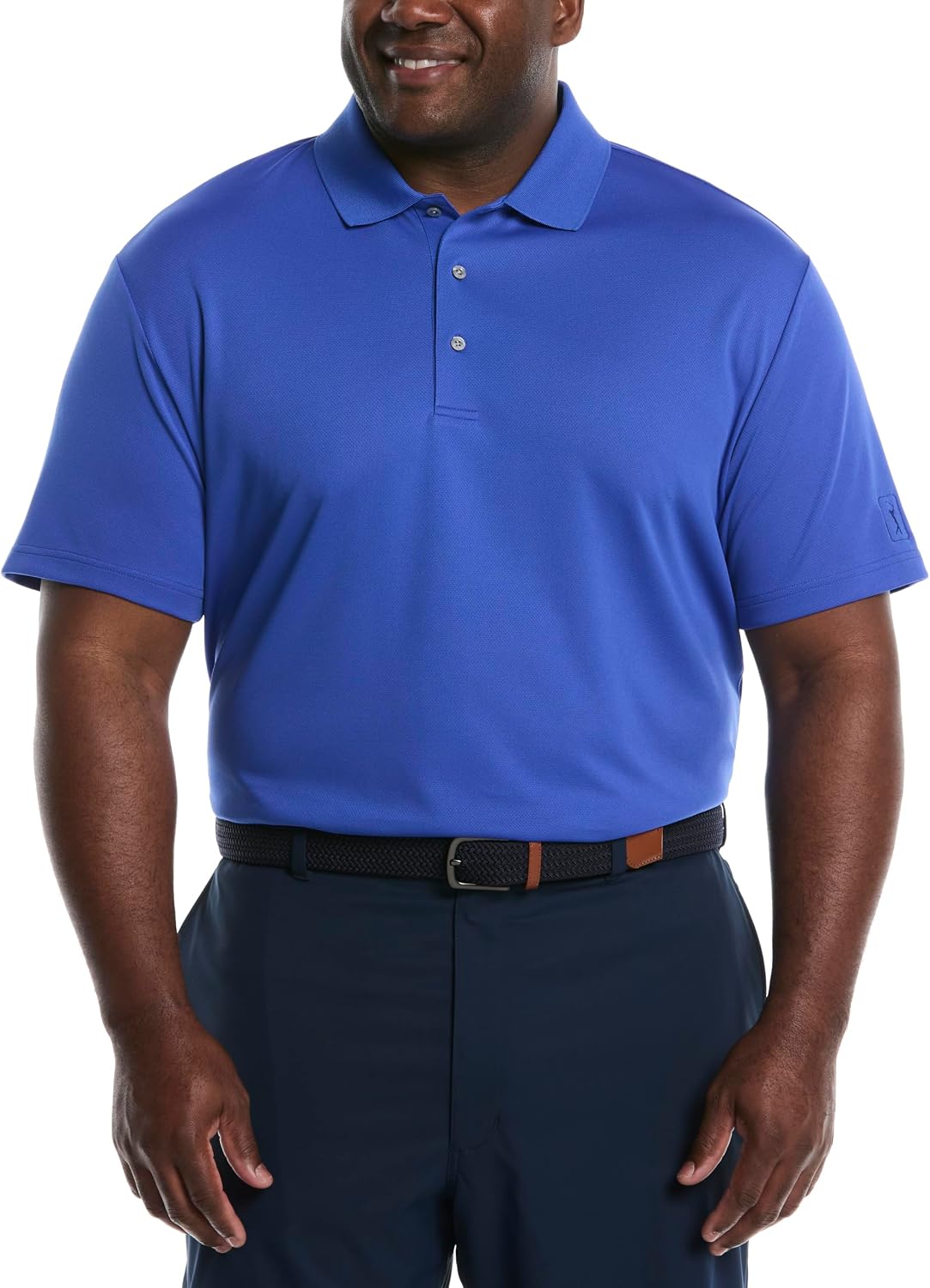 PGA Tour Men's Airflux Solid Mesh Short Sleeve Classic Golf Polo Shirt