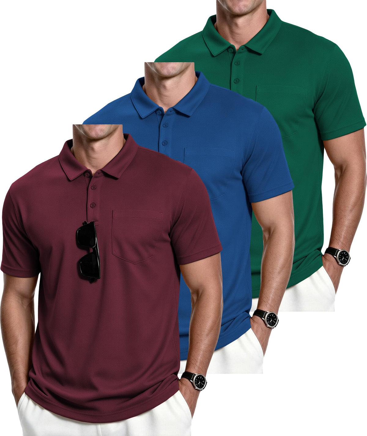 ZITY Men's 3 Pack Polo Shirts Short Sleeve with Pocket Moisture Wicking Casual Work Golf Lightweight Collared T-Shirts