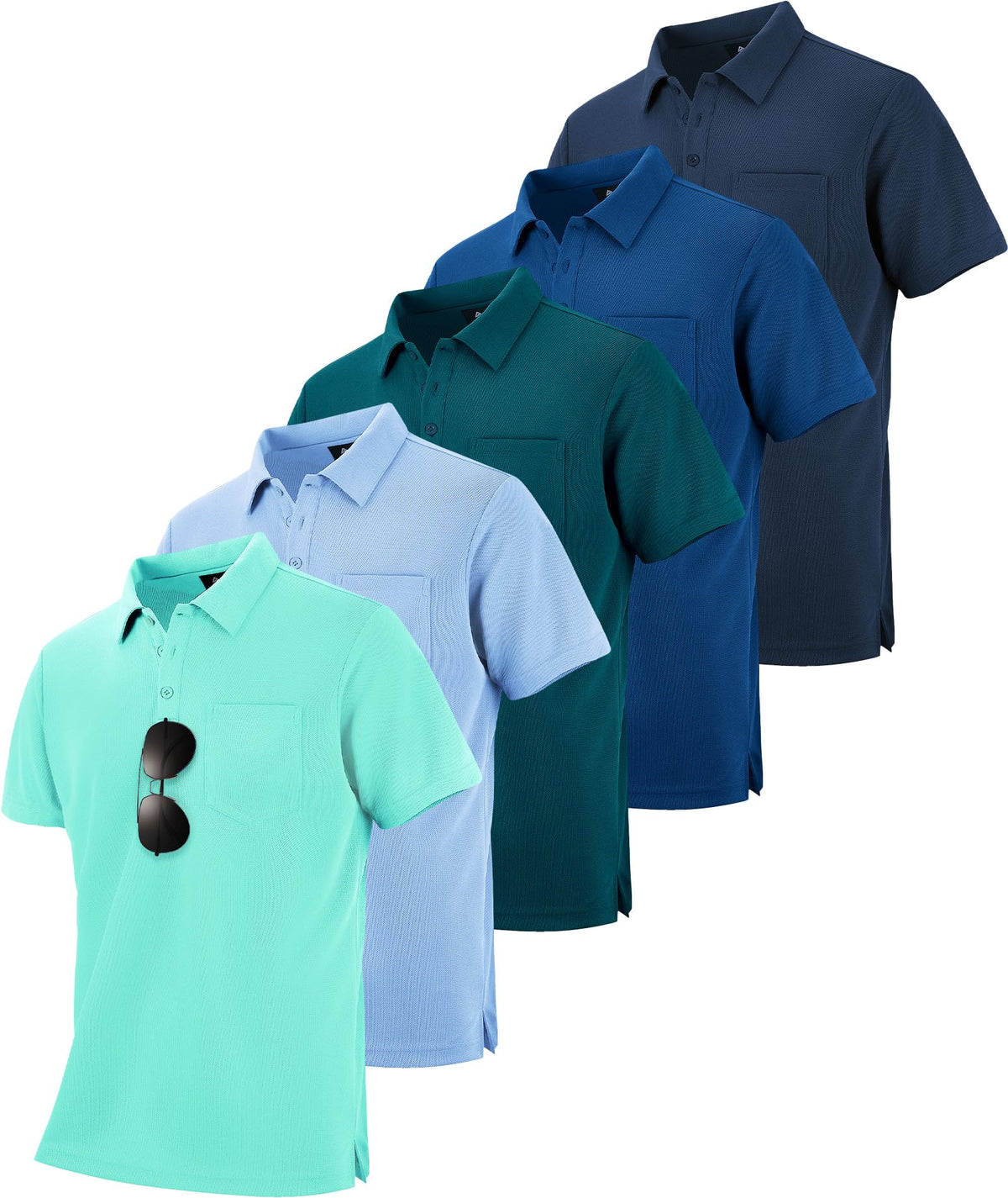 SCODI 5 Pack Mens Pocket Polo Shirts Short Sleeve Golf Casual Work T-Shirt