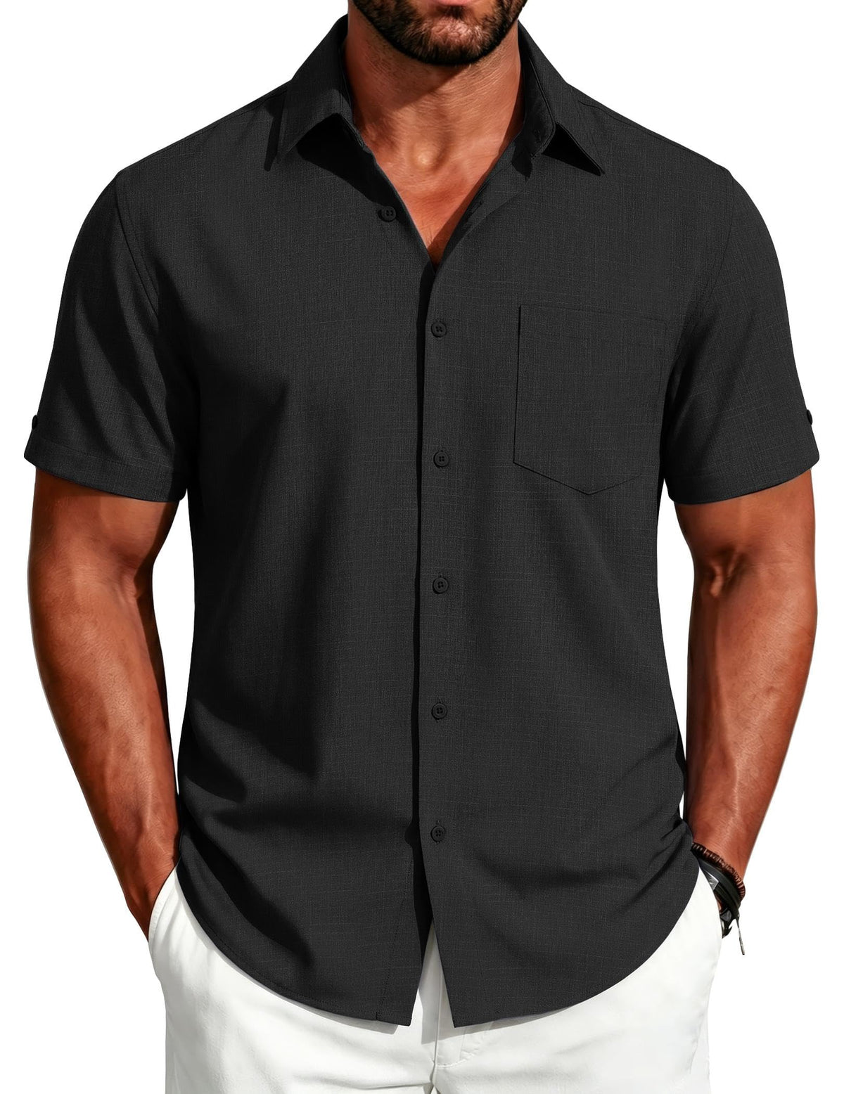 COOFANDY Men's Button Down Shirts Short Sleeve Casual Shirts Summer Beach Linen Shirts with Pocket