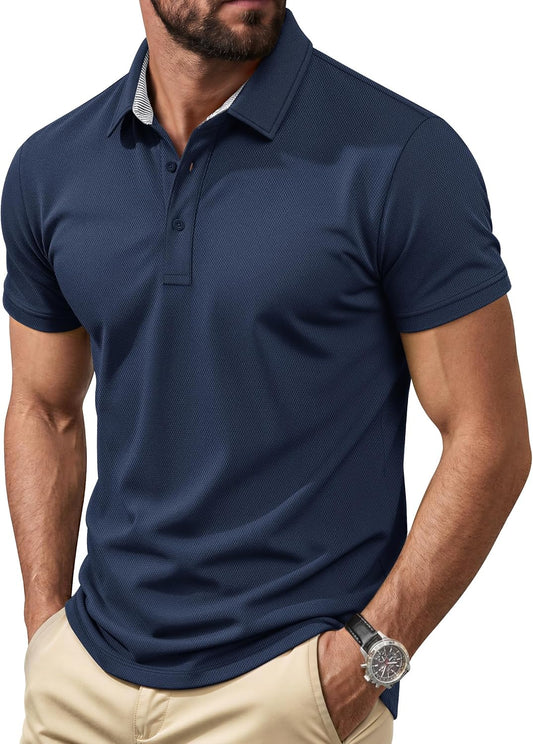 Cotrasen Men's Polo Shirts Short Sleeve Classic Fit Cotton Pique Casual Tee