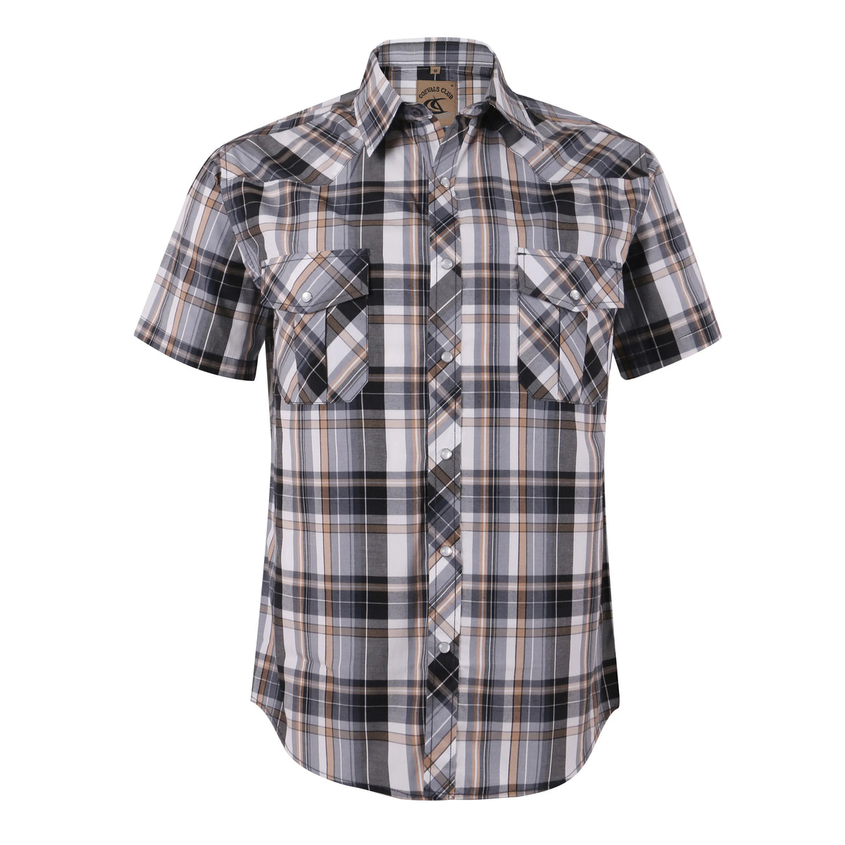 COEVALS CLUB Men's Casual Western Plaid Shortsleeve Cowboy Shirt - Durable Polyester-Cotton Blend Work Top, Breathable Lightweight, Pearl Snap Buttons, Western Style Wardrobe Staples for Summer Vacation, Wild West Outdoors