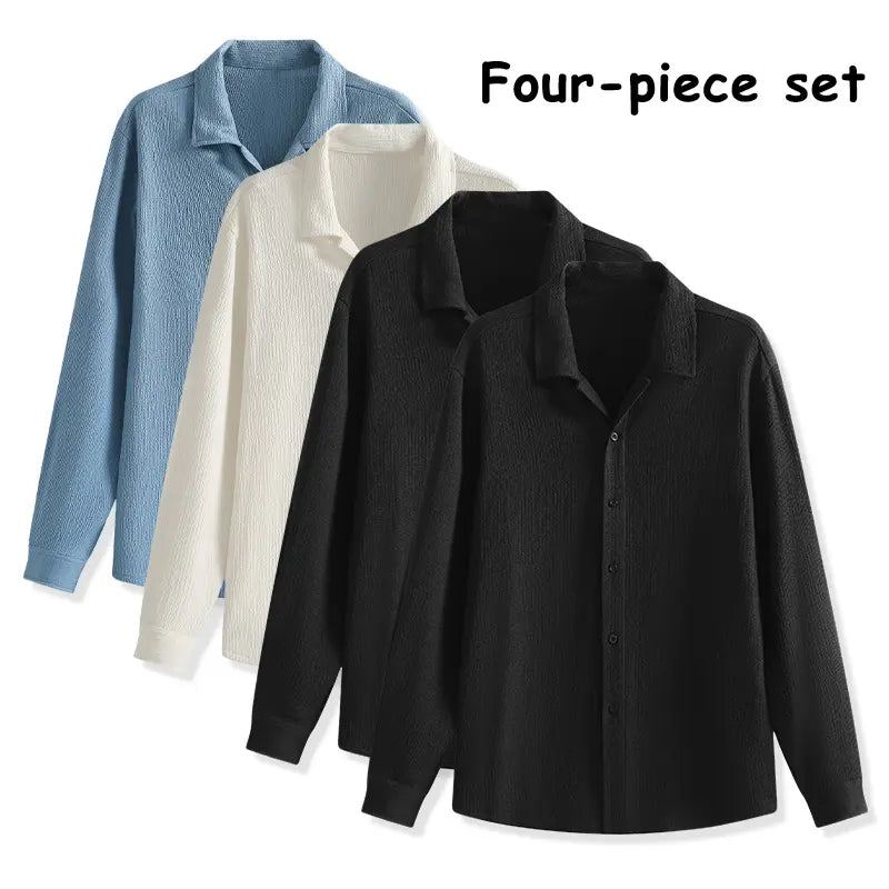 Men's 4-Pack Button Up Short Sleeve Collared Dress Shirts, Stylish Solid Color Men's Clothing Top, Comfortable Breathable Lightweight Turn-Down Collar Shirts for Commuting