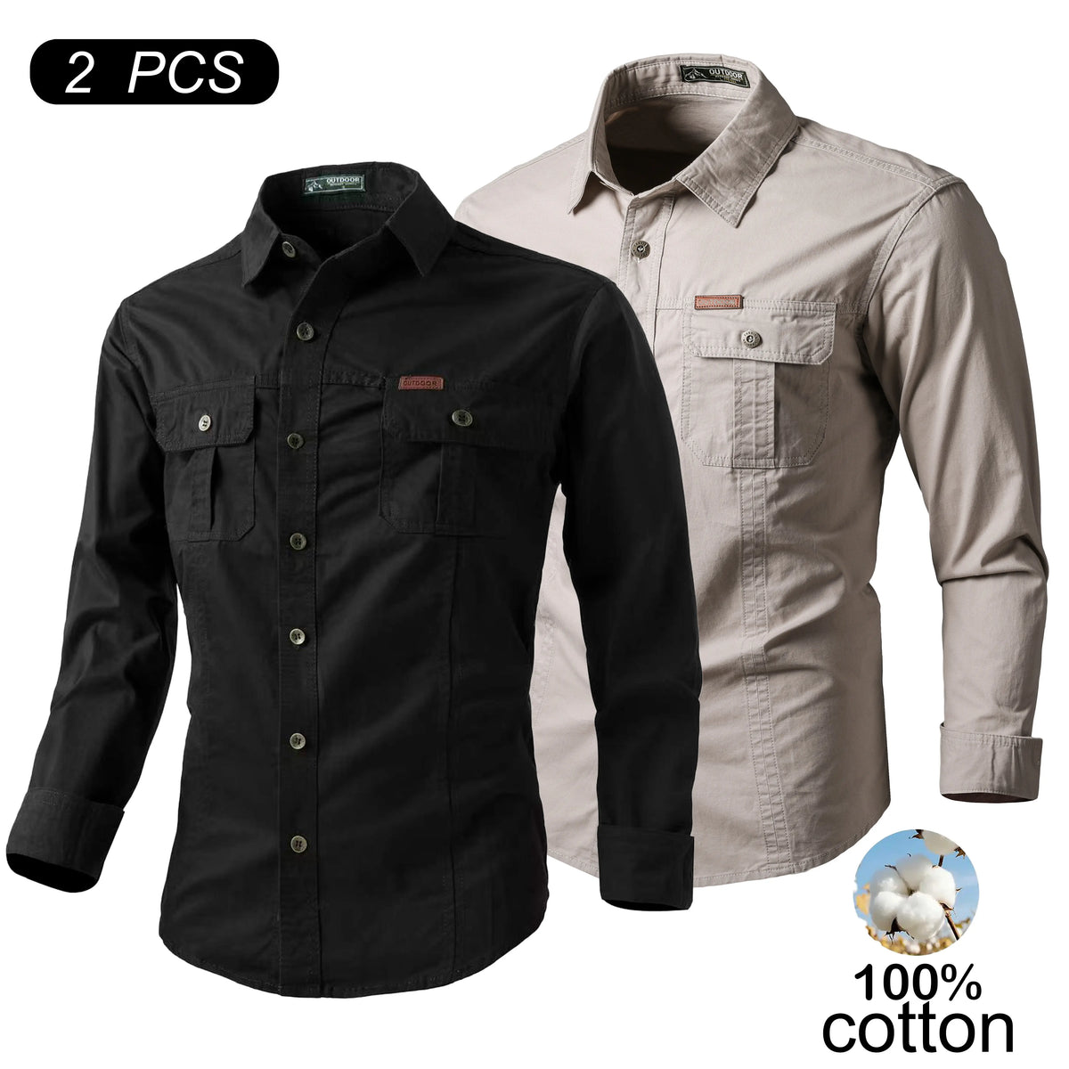 Men's 100% Cotton Long-Sleeve Shirt - Men's Clothing, Relaxed Fit, Soft, Multiple Pockets for Carry, Button-Front, Stylish, Elegant, Everyday Ready Wardrobe Staple