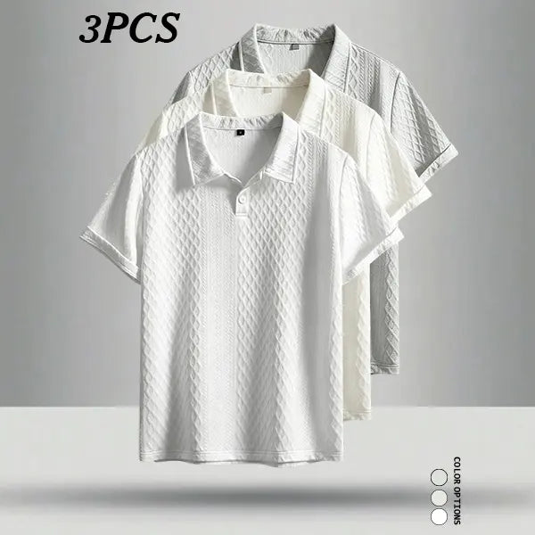 3-Pack men‘s summer outdoor casual jacquard polo shirts—the textured fabric resists shape distortion, and the traditional lapel is perfect for business meetings and everyday shopping/casual wear.