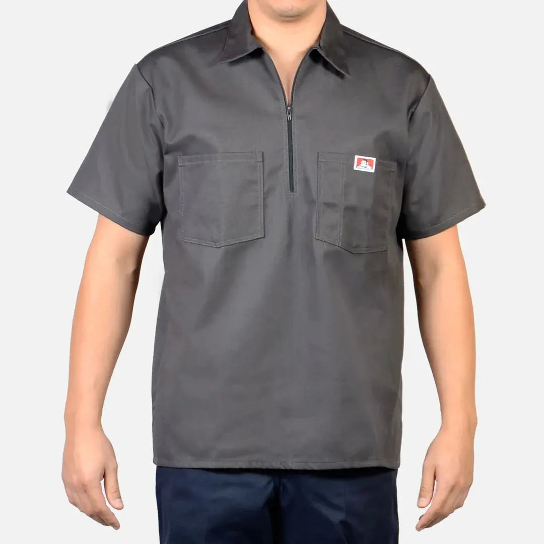 Ben Davis Men's Original Plenty Tough Fabric Plain Workwear Shirt - Short Sleeve, Half-Zip Neck, Chest Pockets with Pencil Pouch, Built for Work, Workwear Ready, Easy Movement, All-Season Casual Top (Up to 3XL)