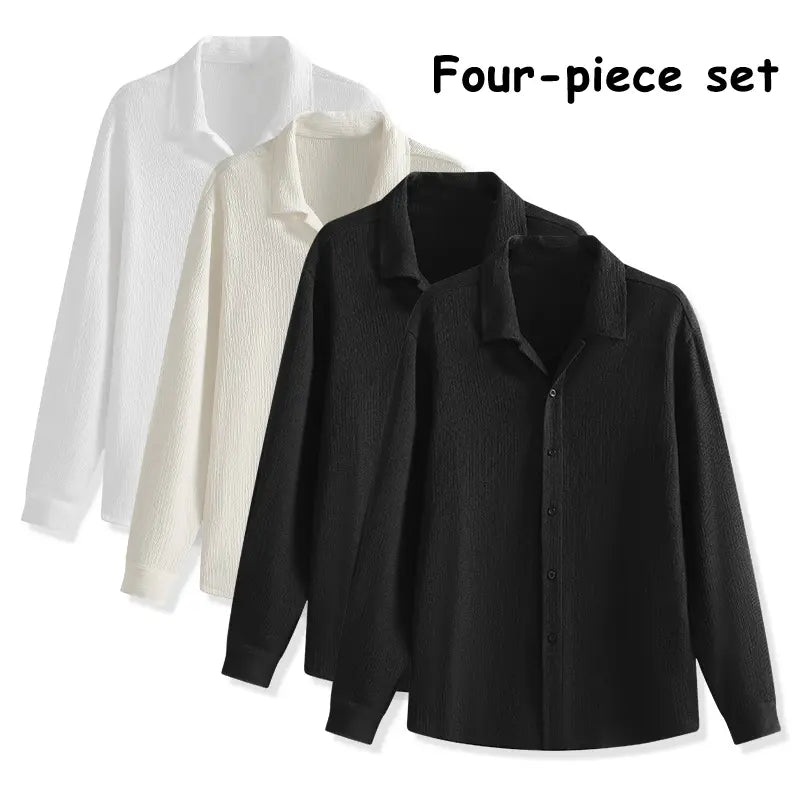 Men's 4-Pack Button Up Short Sleeve Collared Dress Shirts, Stylish Solid Color Men's Clothing Top, Comfortable Breathable Lightweight Turn-Down Collar Shirts for Commuting
