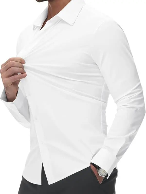 Alimens&Gentle Dress Shirts 16-Way Stretch Slim Fit Long Sleeve Button Down Business Casual Shirts Wrinkle Free Traveler Shirts Top Menswear sohochic style