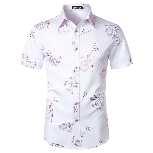 ZEROYAA Mens Hipster Gold Rose Printed Slim Fit Short Sleeve Button Down Dress Shirts Casual Summer Style Casual Fashion,back to school,back to school shopping