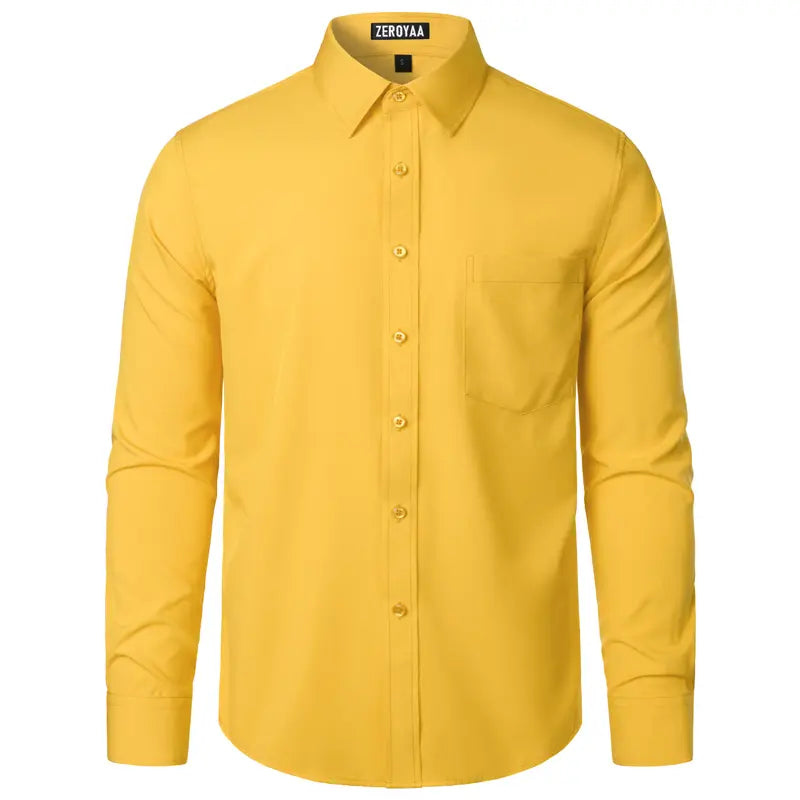 ZEROYAA Men's Regular Fit Solid Shirt - Orange, Beige, Wrinkle-Free Polyester, Long Sleeves, Button Down, Pocket, Casual-Business, 4th of July, All-Season Wear, Basic Look Menswear