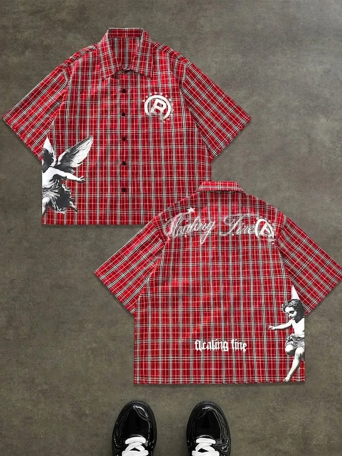 Men's Plaid Checked Loose Polo Shirt, Button-Up Casual Top, Outdoor Party Wear, Comfortable Street Style, Streetwear Collared, All-Season Fashion