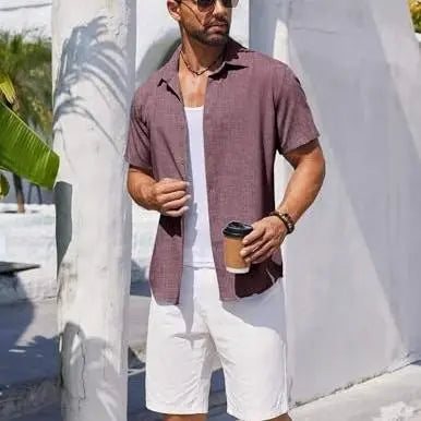 COOFANDY Mens Button Down Shirt Short Sleeve Casual Shirts Beach Summer Linen Shirts Wedding Vacation Shirt