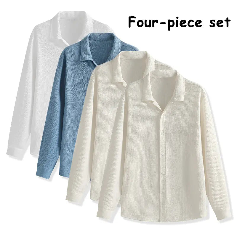 Men's 4-Pack Button Up Short Sleeve Collared Dress Shirts, Stylish Solid Color Men's Clothing Top, Comfortable Breathable Lightweight Turn-Down Collar Shirts for Commuting