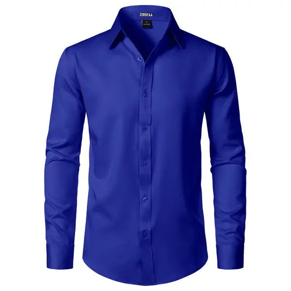 ZEROYAA Men's Fitted Modern Tailored Cut Dress Shirt - Plain Finish Long Sleeves Tops, Stretch Fabric, Wrinkle-Free, Button-Down for Formal Business, Wedding (US Sizes)