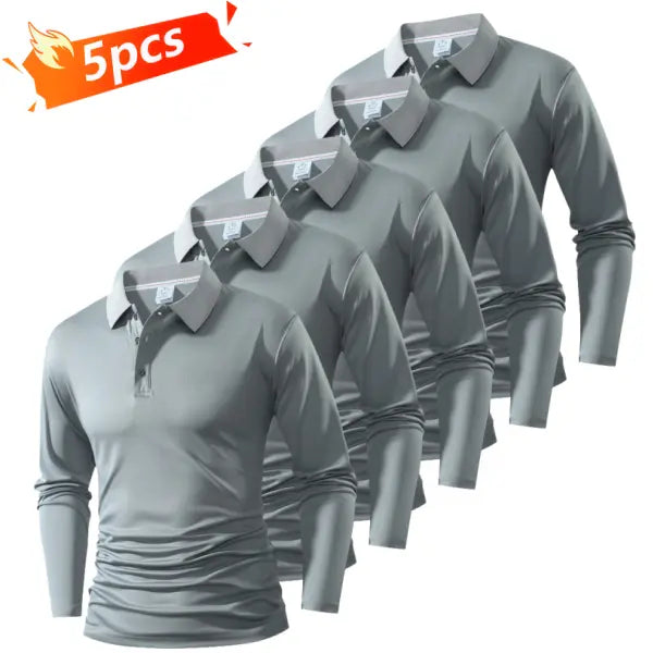 Men's Long-Sleeve Polo Shirt Set of 5 Business Casual Style Breathable Skin-Friendly Fabric Slim Fit Delicate Collar Design for Office Daily Commute Business Negotiations Weekend Outings everyday commute polo  bundle christmas tag sohochic