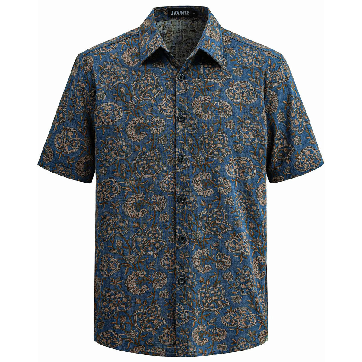 TIXMIE Men's Tropical Paisley Floral Hawaiian Shirt - Cotton Blend, Short-Sleeve, Button-Down, Relaxed Fit, Foldable, Holiday Outdoors Casual Summer Beach Top