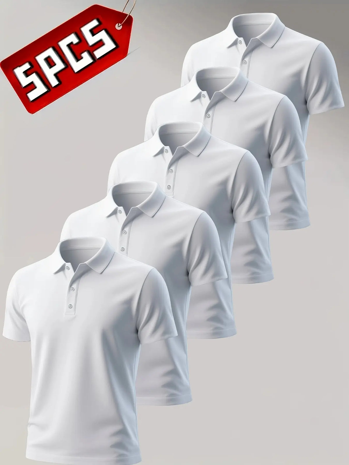 Men's Summer Shirts Set of 5, Breathable Knit Short Sleeve Button Neck, Classic Solid Color Golf Polo Casual Wear, Fit Tee, Knitted Polo Shirt